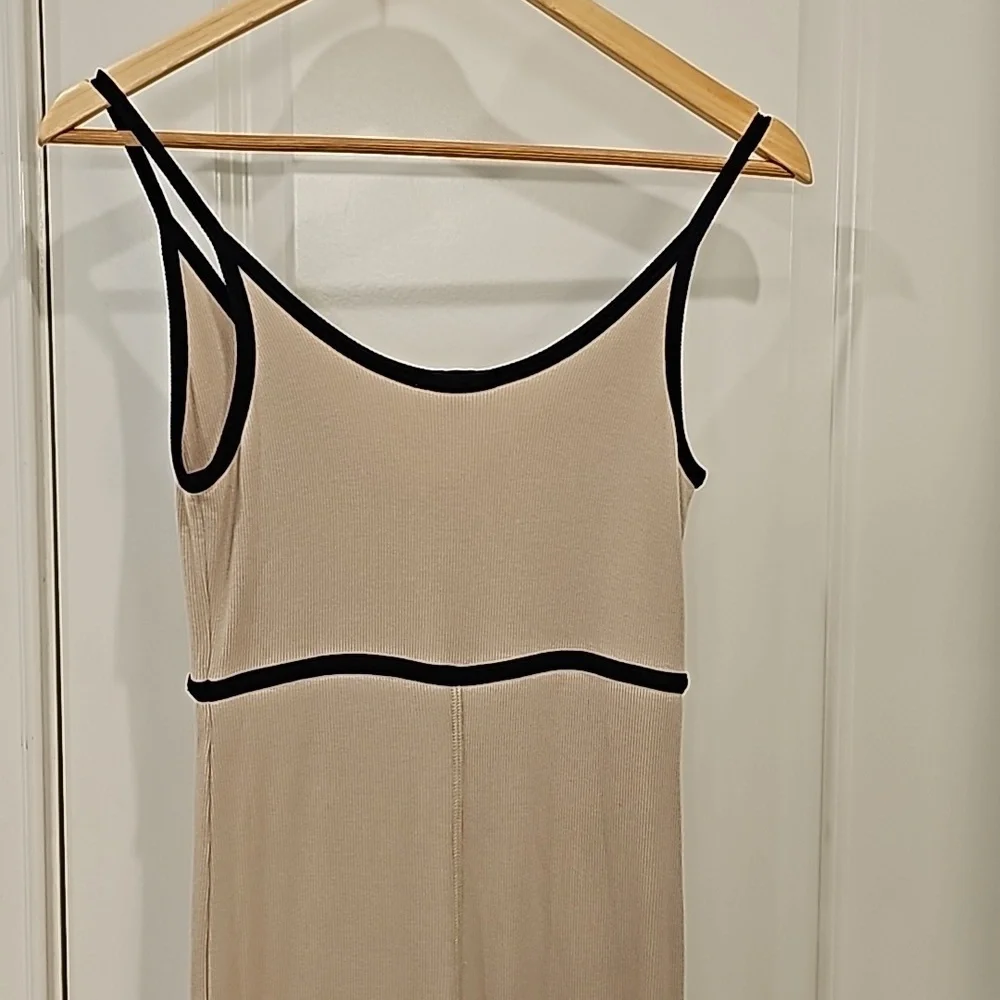 ATM Anthony Thomas Melillo Tan Modal Rib Cami Dress with Black Contrast Trim-XS - Picture 9 of 12